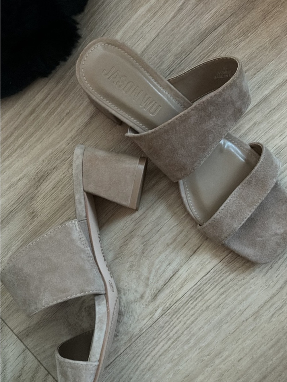 Jason Wu Taupe Suede Double Band Block Heel Mules